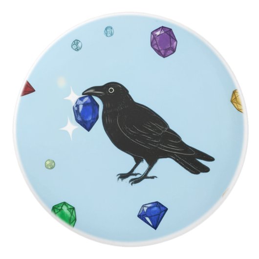 Raven with jewel door pull keramische knop (Voorkant)