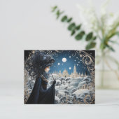 Ravenhaired Nouveau Witch Briefkaart (Staand voorkant)