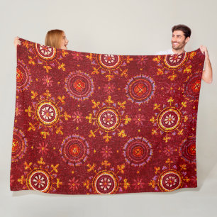 RAVENNA BYZANTINE MOSAICS, STARS, RED STERRENNACHT FLEECE DEKEN
