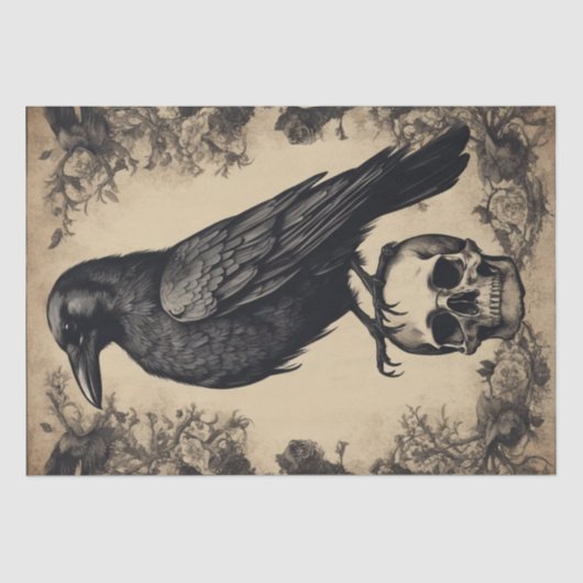 Raven's Elegy: schedel en Raven Decoupage Tissuepapier (Voorkant)