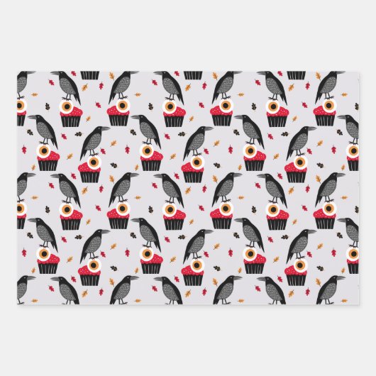 Ravens, Eyeball Cupcake Design Perfect Halloween Inpakpapier Vel (Voorkant)