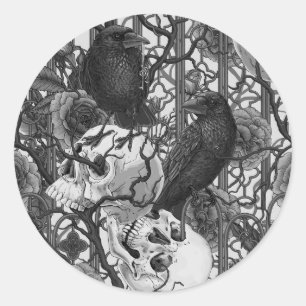 Ravens geheim. Donkere en humeurige gotische illus Ronde Sticker