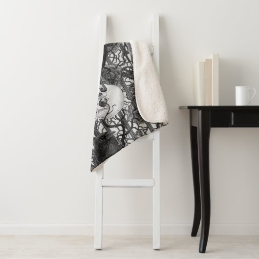 Ravens geheim. Donkere en humeurige gotische illus Sherpa Deken (In situ)