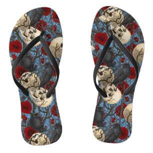 Ravens geheim. Donkere en humeurige gotische illus Teenslippers