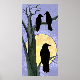 Ravens in een boom bij zonsopgang poster