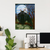 Raven's Moon Black Cat Crow Gothic Art Poster (Thuiskantoor)