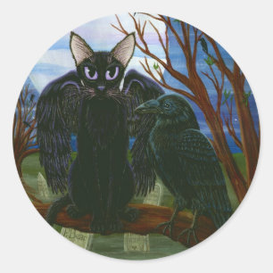 Raven's Moon Black Cat Crow Gothic Fantasy Sticker