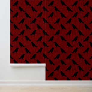 Ravens op rood behang