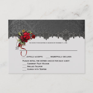 Ravens Red Roses Gray Black Damask RSVP Kaartje