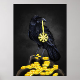 Raven's Rune: Aegishjalmur magie op zwarte steen Poster