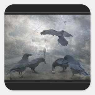 Ravens spelen met verloren tijd vierkante sticker