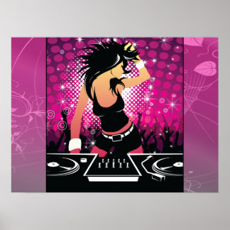 Raver Girl Dancing DJ Poster