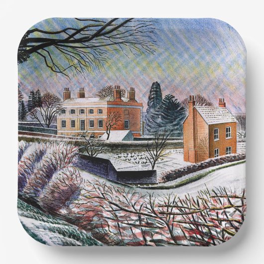 Ravilious - Pastorie in de winter Papieren Bordje (Voorkant)
