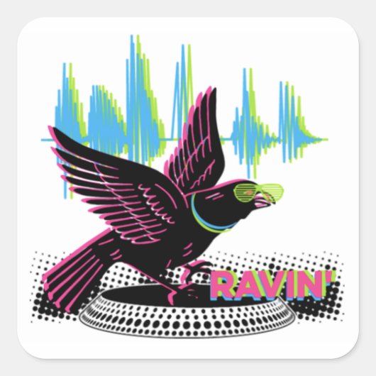 Ravin' Raven Square Sticker (Voorkant)