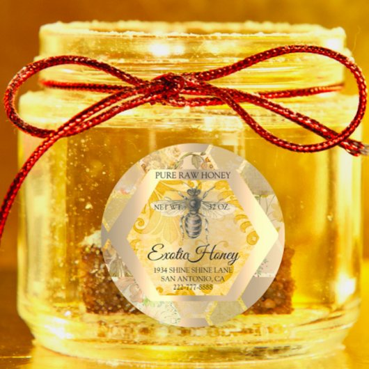 Raw Honey Jar Honeybee Honeycomb Bee Apiary Ronde Sticker