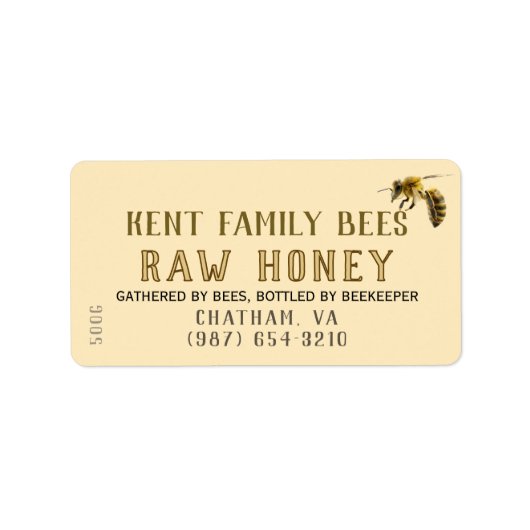 Raw Honey Label Honeycomb & Bee (Voorkant)