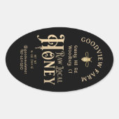 Raw Local Honey Custom Label met Bijen op Zwart (Voorkant)