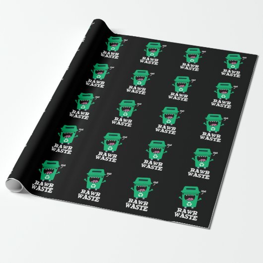 Raw Waste Funny Garbage Pun Dark BG Cadeaupapier (Uitgerold)