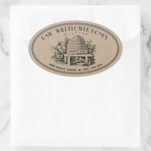 Raw Wildflower Honey Oval Skep Kraft Label (Tas)
