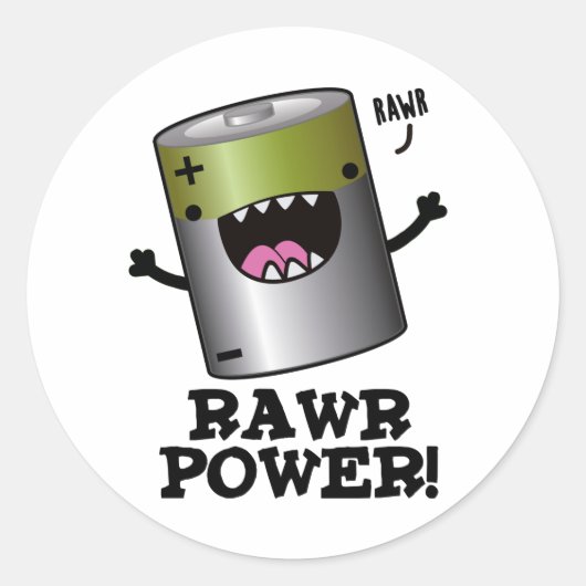 Rawpower Funny Battery Pun Ronde Sticker (Voorkant)
