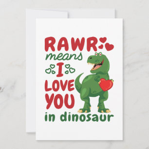 Rawr betekent dat ik van je hou in Dinosaur Feestdagenkaart