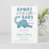 Rawr Blue Dinosaur QR Code Baby shower Invitation (Debout devant)