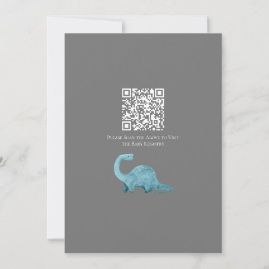 Rawr Blue Dinosaur QR Code Baby shower Invitation (Dos)