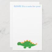 Rawr, Cute Green Stegosaurus Dinosaur Briefpapier (Voorkant / Achterkant)