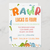 RAWR Dino uitnodigingen (Voorkant / Achterkant)