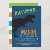 Rawr Dinosaur Boy Birthday Party Invitation Kaart (Voorkant / Achterkant)