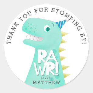 RAWR Dinosaurus Verjaardagsfeestje Dank je wel Fav Ronde Sticker