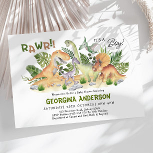 Rawr Het is een jongen! Dinosaur Baby Shower Kaart