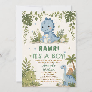 Rawr Het is een Jongen Dinosaurus Baby Shower Uitn Kaart