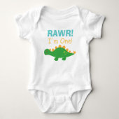 Rawr, I am One, Schattigee dinosaurus voor baby's Romper (Voorkant)