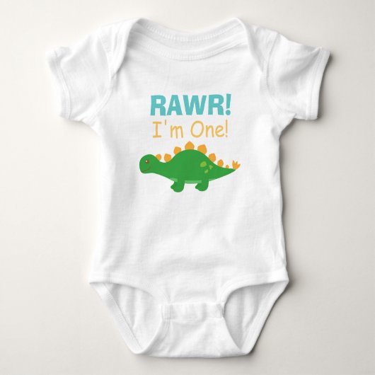 Rawr, I am One, Schattigee dinosaurus voor baby's Romper (Voorkant)