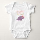 Rawr, I am One, Schattigee Paarse Triceratops Dino Romper (Voorkant)
