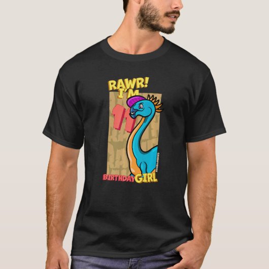 Rawr ik ben 11 meisjes 11e verjaardag Dino Caud T-shirt (Voorkant)