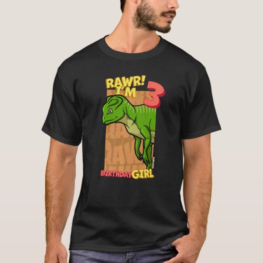 Rawr Ik ben 3-jarige meisjes 3e verjaardag Dino Yi T-shirt (Voorkant)