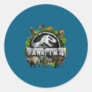 Rawr Ik ben 4 4de verjaardag T Rex dinosaurus grap Ronde Sticker