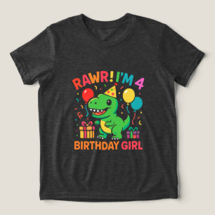 Rawr Ik ben 4 Dinosaurus Verjaardagsmeisje Tri-Blend Shirt