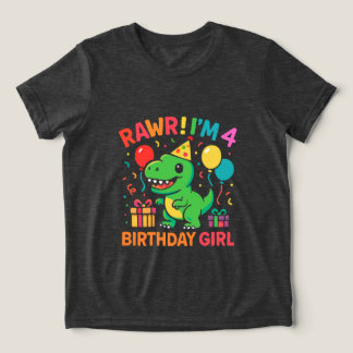 Rawr Ik ben 4 Dinosaurus Verjaardagsmeisje Tri-Blend Shirt