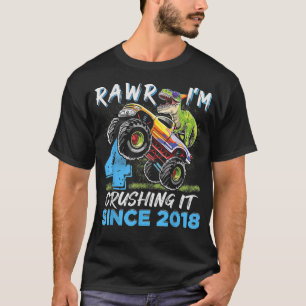 Rawr ik ben 4 Monster Truck Dinosaur 4th Birthday  T-shirt