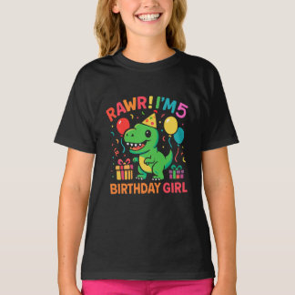 Rawr Ik ben 5 Dinosaurus Verjaardag Meisje T-shirt