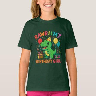 Rawr Ik ben 7 Dinosaur Verjaardag Meisje T-shirt
