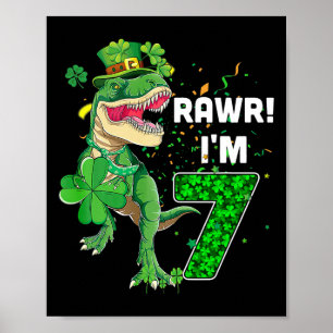 Rawr Ik ben 7 verjaardagsjaren oud 2015 T Rex Dino Poster