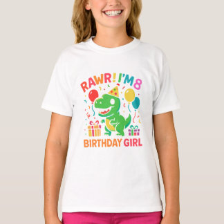 Rawr Ik ben 8 Dinosaurus Verjaardag Meisje T-shirt