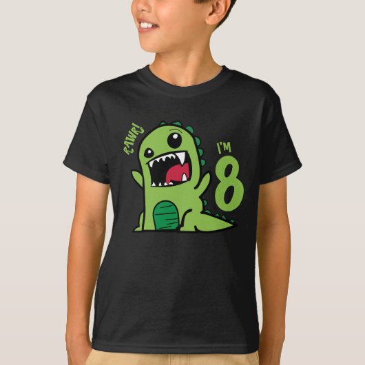 Rawr ik ben 8, Funny 8th Birthday Dinosaur Shirt (Voorkant)