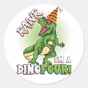 Rawr ik ben een Dinofour 4th Birthday Dinosaur Cla Ronde Sticker