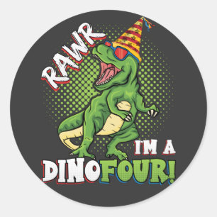 Rawr ik ben een Dinofour 4th Birthday Dinosaur Ronde Sticker