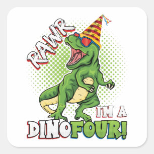 Rawr ik ben een Dinofour 4th Birthday Dinosaur Squ Vierkante Sticker